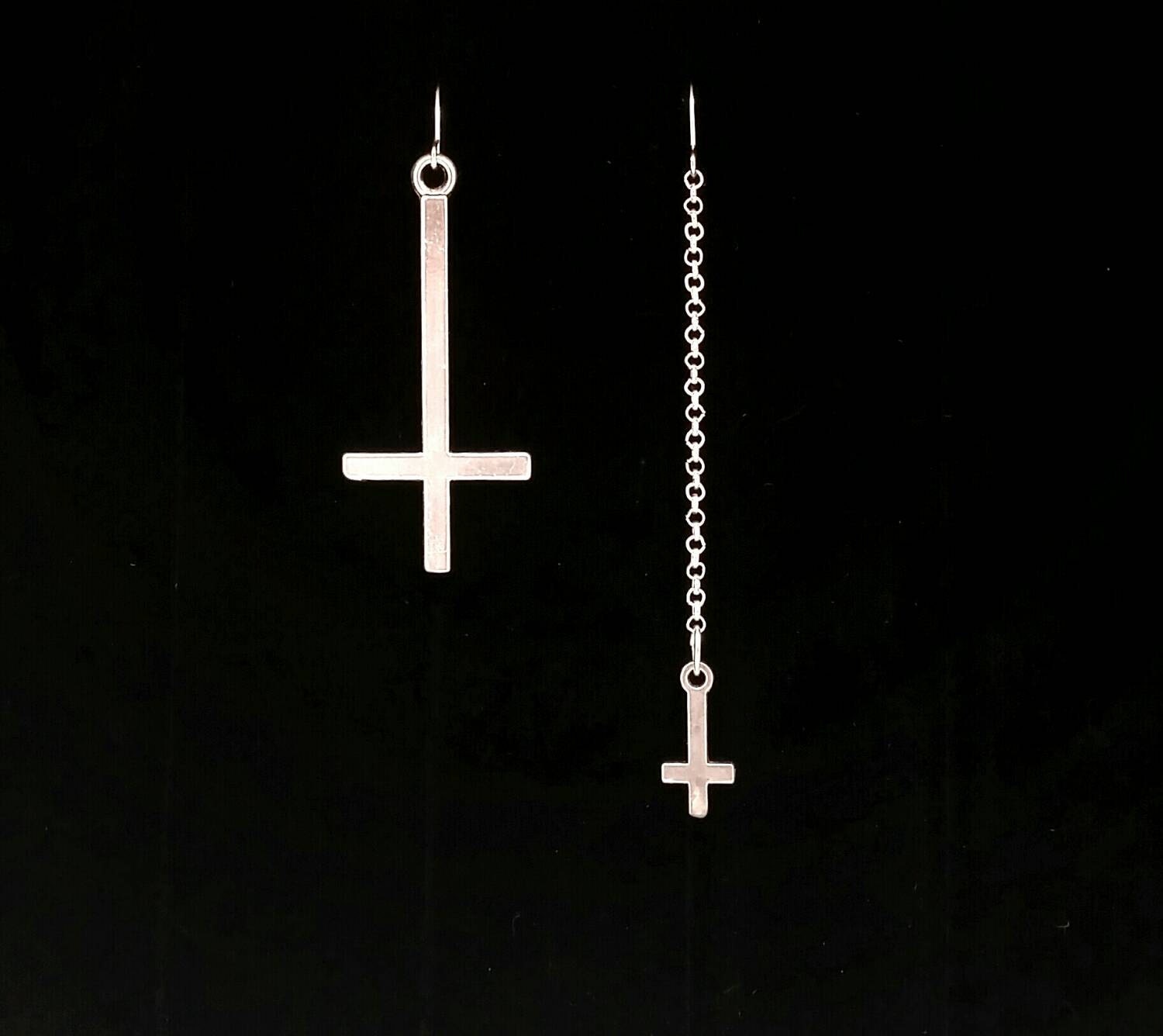 upside meaning cross earrings down INVERTED satanic CROSS earrings earrings mismatched jewelry upside meaning cross earrings down INVERTED satanic CROSS earrings earrings mismatched jewelry