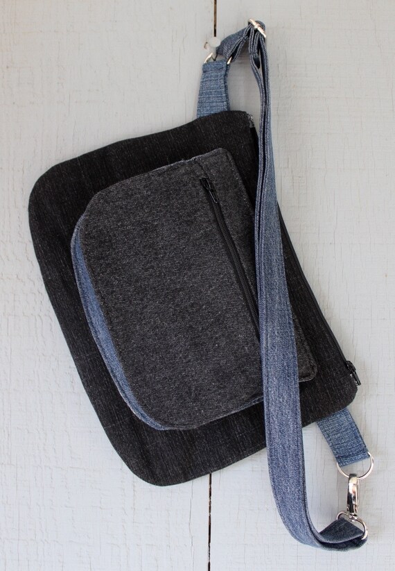 Denim Waist Bag with Adjustable Strap Large Top Zipper