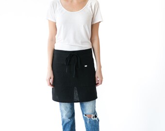 Women's Linen Half Apron in Abyss Black