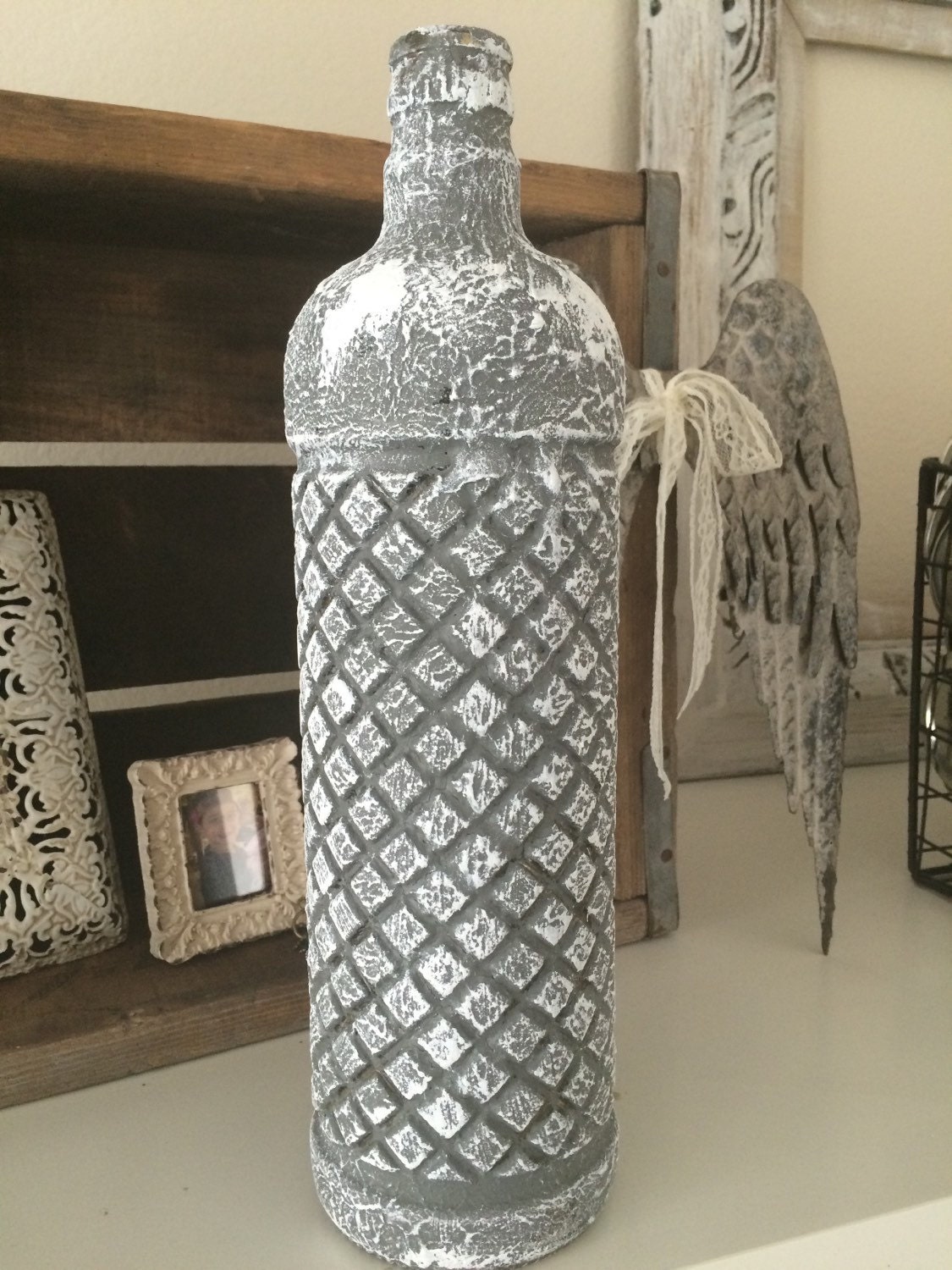 Distressed grey bottle home decor textured