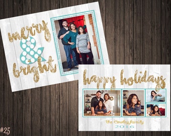 Merry & Bright Glitter 2 Sided Photo Holiday/Christmas Card (25)