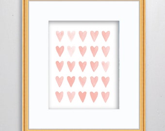 Hearts Watercolor Print - SMc. Originals, watercolor painting, rustic, modern, original artwork, nursery decor, nursery art, nursery print