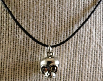 Boho skull necklace choker on leater cord - hand made