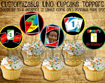 UNO Cupcake Toppers / UNO Birthday / UNO Baby birthday Favor Tags