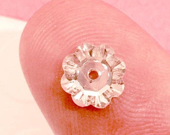 Rhinestone Flower Bead. 5 pcs Transparent Silver Backed Sew On Rhinestone Flower 8mm. Clear Sew On Flower Beads. Flower Charm - (5 - 0077S)