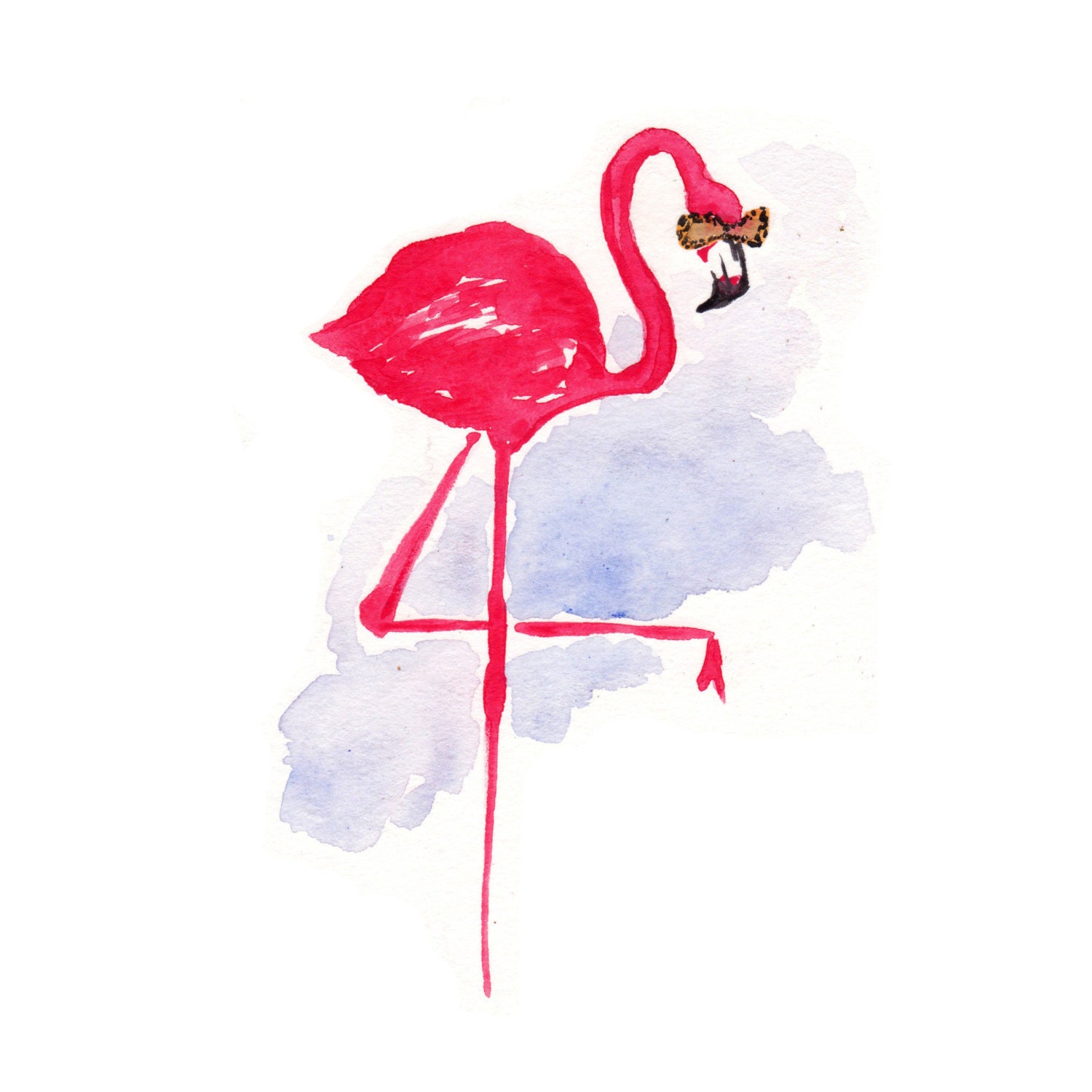 Flamingo with Sunglasses Watercolor Illustration Colorful