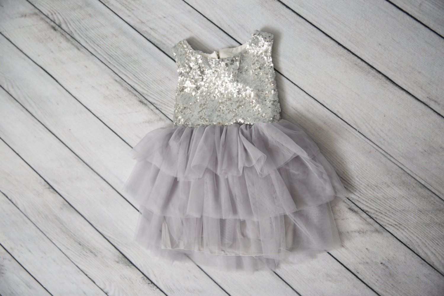 Silver Gray Tulle Flower Girl Dress Silver sequin dress