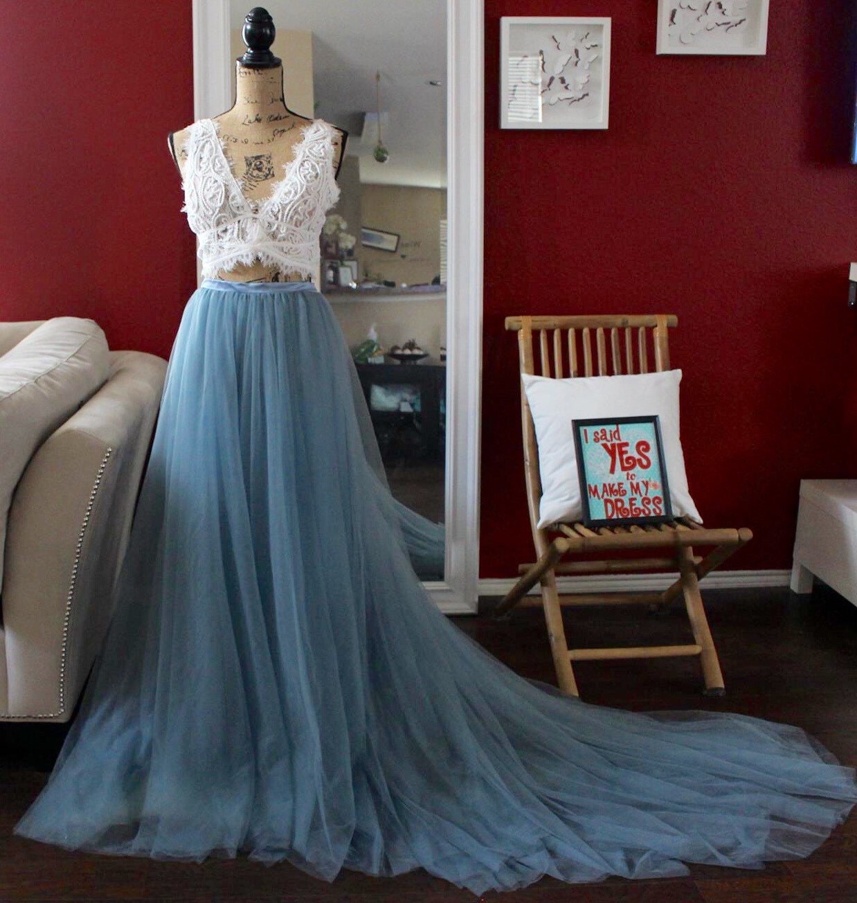 blue tulle wedding skirt