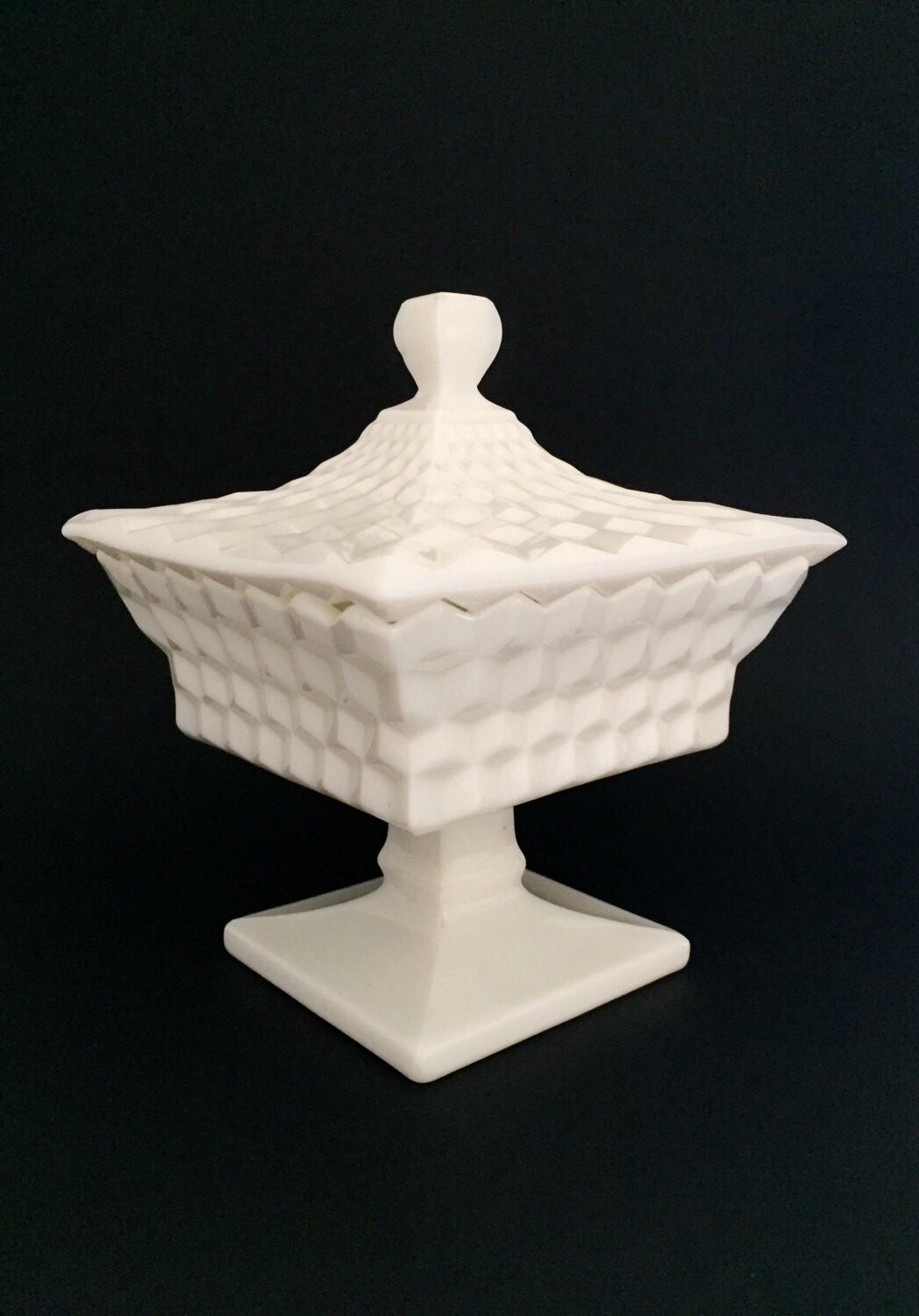 Fenton Hobnail Milk Glass Pedestal Dish with Lid Hobnail