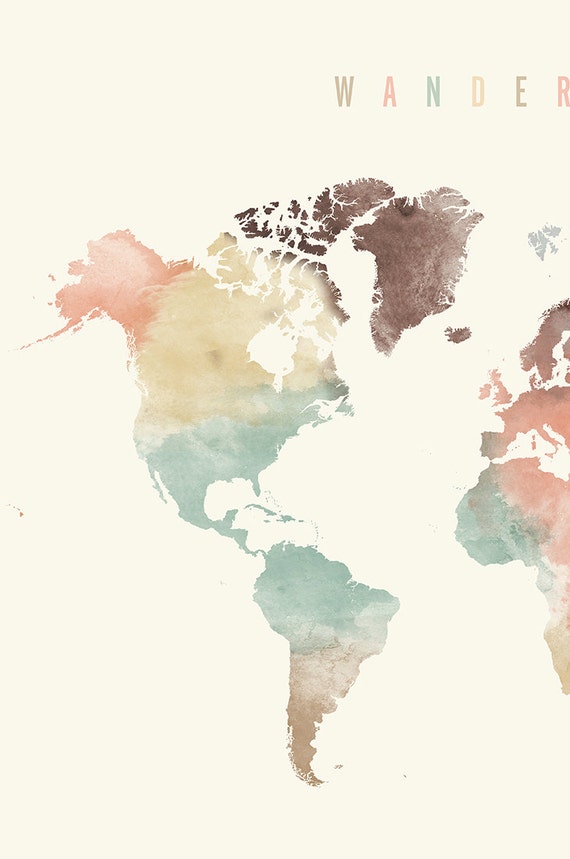 Wanderlust World map watercolor print world map by ArtPrintsVicky