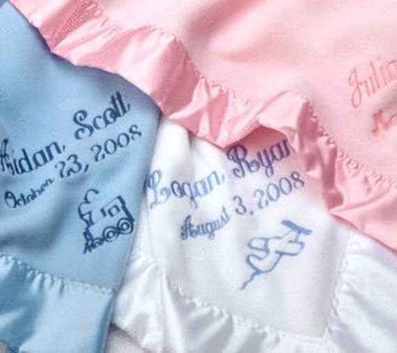 Embroidered Personalized Satin Trimmed Baby Blanket