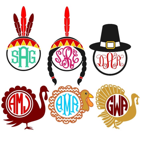 Download Thanksgiving Indian Monogram Designs Cuttable Pack SVG DXF