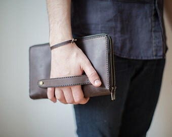 Personalized mens leather clutch, mens clutch bag, handmade long mens wallet, mens leather clutch, spacious men clutch, gift for him