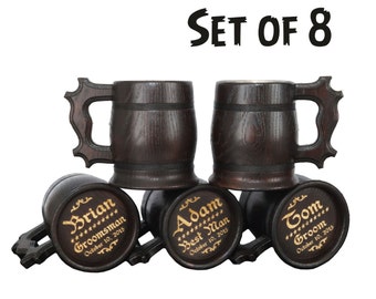 Groomsmen Gift, Wooden Beer Mugs Set of 8, Personalized Best Man Gift, Groomsmen Mugs, Wooden Tankard, Beer Stein, Wedding Party Favor, Beer