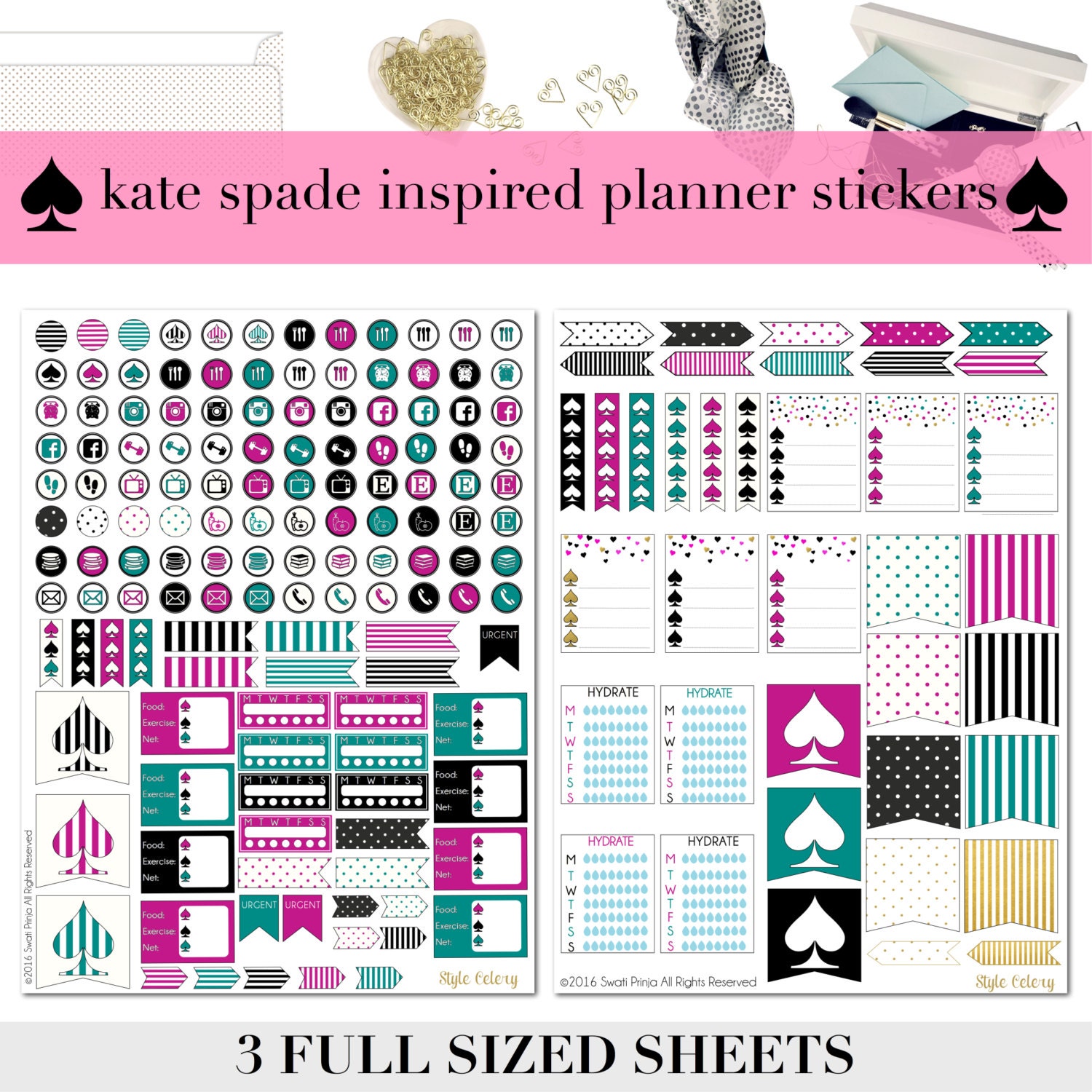 Kate Spade Inspired Printable Planner Stickers Mambi Happy