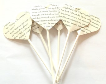 Book Paper Cupcake Toppers, Wedding, Bridal Shower, Birthday Handmade Cupcake Toppers, Pick a title Harry Potter, Alice in Wonderland