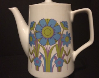 CUTE! Vintage Teapot Blue & Green Flowers