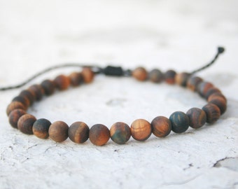 Tiger eye Bracelet, Men Bead Bracelet, Men Good Luck Jewelry, Men Healing Bracelet, Men Zen Bangle, Men Gift, Anniversary, unisex, Matte