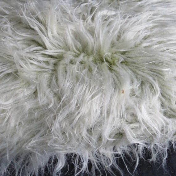 White & green fake fur fabric 30" x 36", 2" nap, white varigated to green, faux fur, shaggy, hairy, long hair- B11