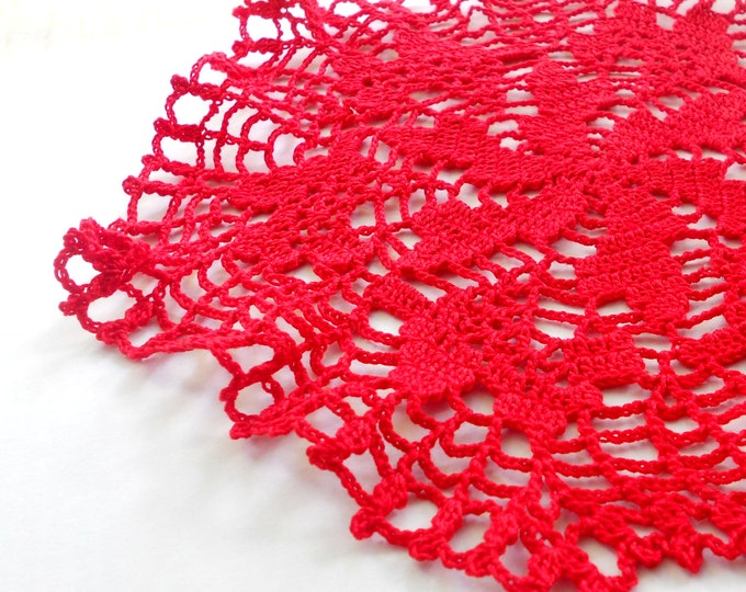 8 inch Crochet Lace Red Doily, Handmade Home Decor, Red Cotton Doily, Red Tablechloth, Red Table Decor, Red Coaster, Housewarming Gift