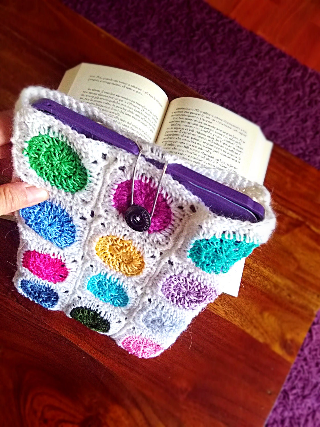 Colourful crochet case for ipad tablet book ideal gift for