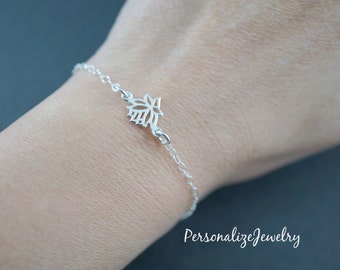 Sterling silver lotus bracelet, adjustable bracelet, lotus jewelry, yoga jewelry, flower bracelet, gift for her, simple delicate everyday