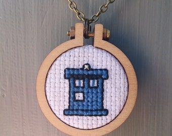 Cross Stitch TARDIS Necklace