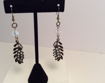 Antique Gold Leaf & Swarovski Crystal Earrings