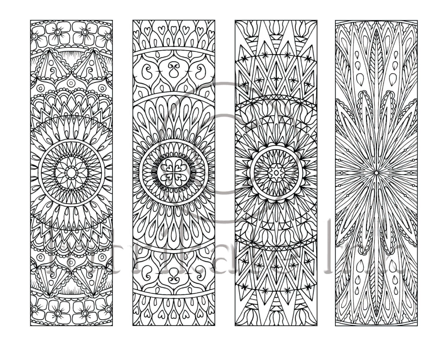 4 mandala colouring bookmarks set 7 instant download