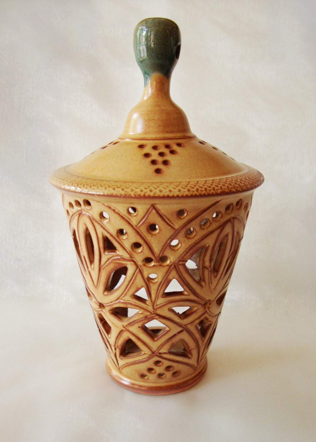 Handcarved Pottery Lantern Vase in Natural Color Finish for