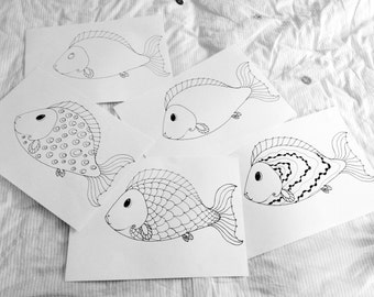Hand Painted Coloring Pages - Fishes