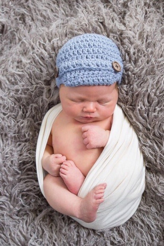 Items similar to Denim blue newsboy hat, crochet newsboy hat, baby hat