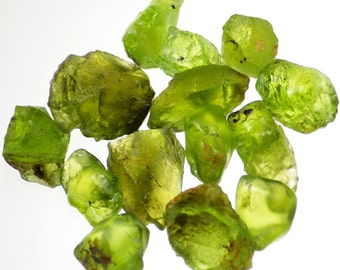 Peridot/Olivine-Arizona 59.67 Ct TW Natural Blocky Crystals with Some Pieces Partially Tumbled for Higher Yield-Mostly Clean-Top Facet Grade