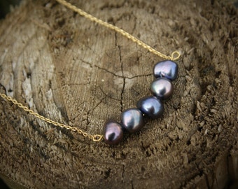 Black Pearl Necklace, Minimal Necklace, Black Pearls, Pearl Necklace, Layering Necklace, Peacock Pearls, Gold Filled Chain, Freshwater Pearl