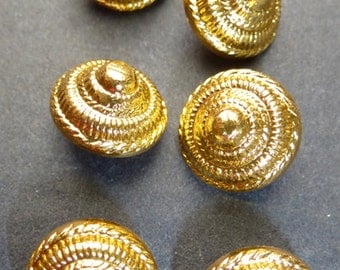 6 Rather Splendid Vintage 12mm Gold Sea Shell Buttons