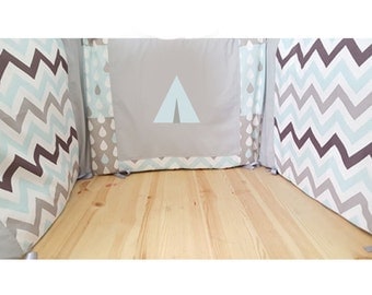 Round bed Tepee / round bed blue and gray / round bed baby boy / baby bedding / baby room / bed 60 x 120 cm / handmade