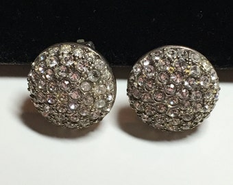 Vintage Signed Roman Rhinestone Crystal Round Earrings