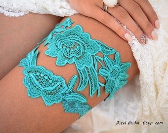 Teal Green Garter, Wedding Garter, Teal Wedding Garter, Wedding Garter Set, Green Garter, Wedding Garter Teal, Teal Garters, Lace Garters