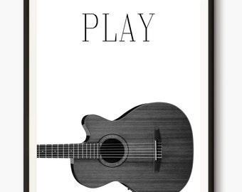 Guitar Print, Musical Instrument Poster, Music Photo, Classical Guitar Print, Black And White Home Decor, Musician Wall Art, Words Printable