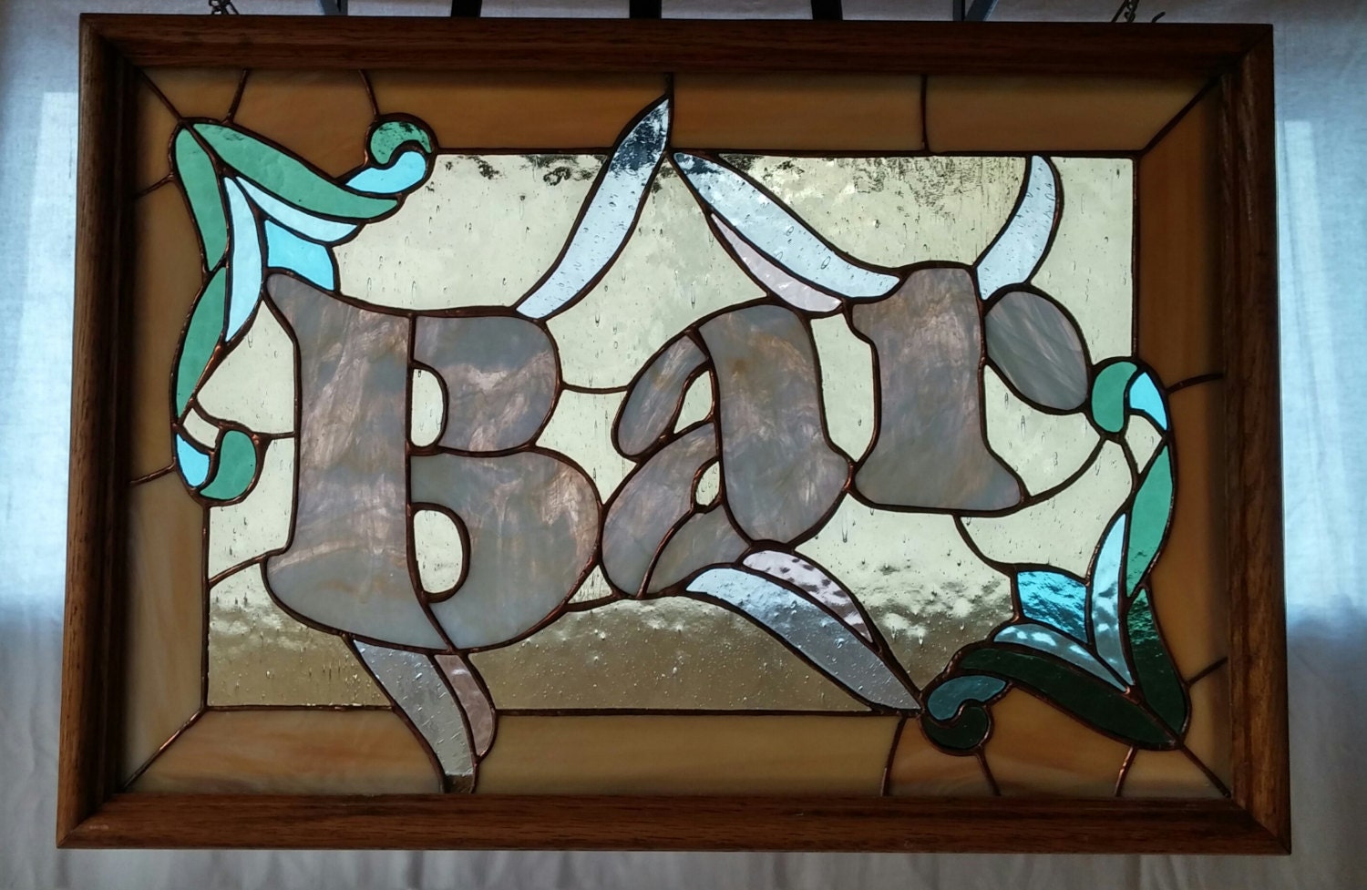 Stained glass bar sign Rec room word art Home by Firelightglassart