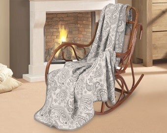 Linen Throw Blanket Paisley Pattern Bed Cover Unbleached Natural Heavy Home Decor Bridal Shower Wedding Organic Woven textile Throw Blanket