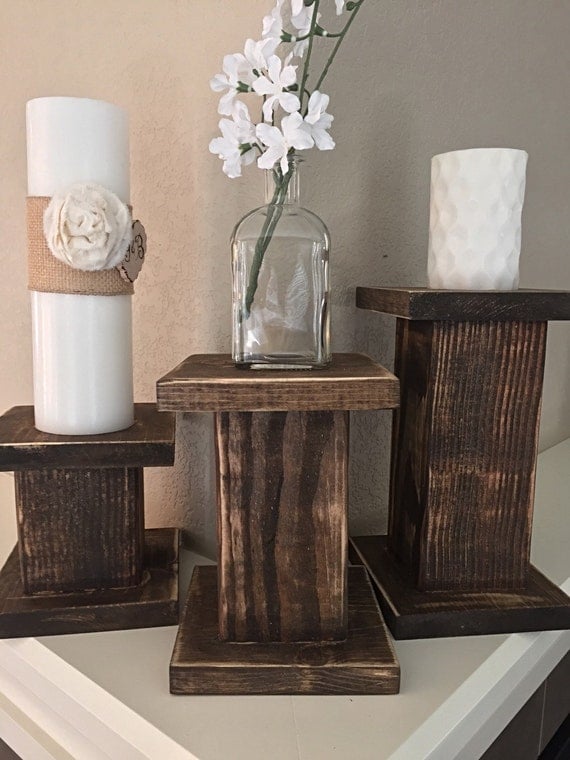 SET of 3- Shabby Chic Distressed Pillar Candle Holders | Fixer Upper | HGTV |