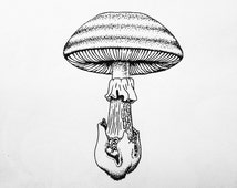 Unique mushroom drawing related items | Etsy