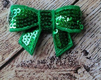 2 Mini 1.5 Inch Green - DIY Supplies - Headbands - Hair Clips - Hair Accessories - Sparkle - Green Sequins - Bows