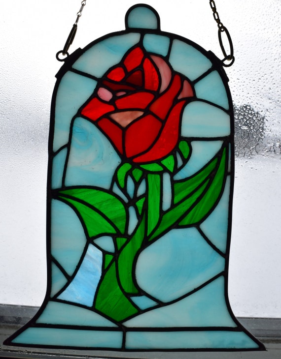 Beauty and the Beast Rose Leaded Stained Glass