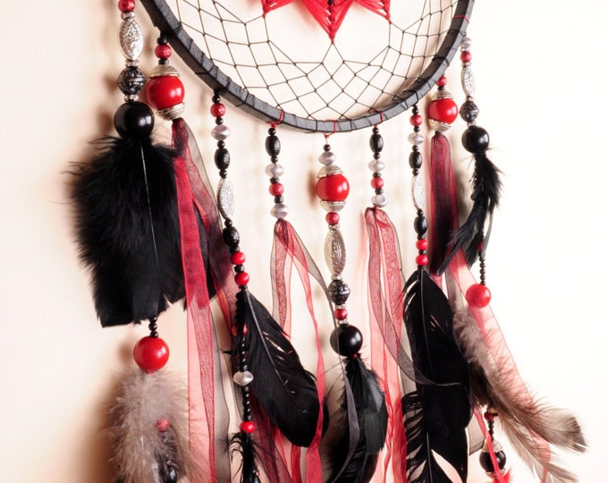 Dreamcatcher black red Сrescent Dream Catcher Large Dreamcatcher Dream сatcher dreamcatchers boho black dreamcatchers wall decor handmade