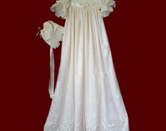Ivory Iridescent Sparkle Embroidered Netting Girls Christening Gown