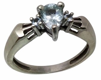 14k Aquamarine Ring W-Y-R, Free Sizing