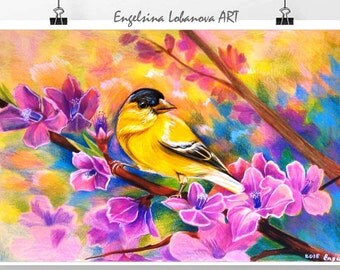 Pencils,Drawing,Realistic colored pencil drawing techniques,Fashionable bird in bright colors-Canary