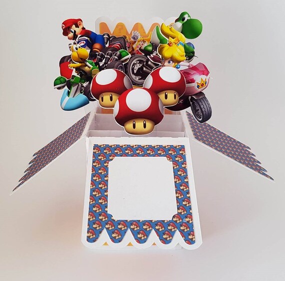 3D Pop Up Personalised Greeting Card handmade Mario Kart Super